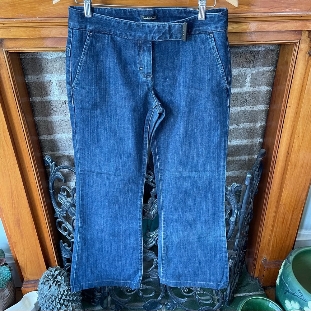 Tahari dark wash wide leg denim jean, size 6